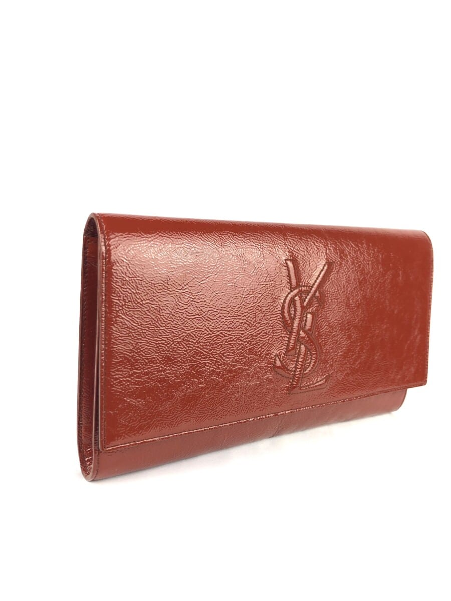 red patent leather clutch