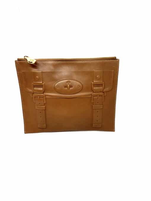 Mulberry Maisie Pouch/Clutch In Oak Brown Polished Calfskin