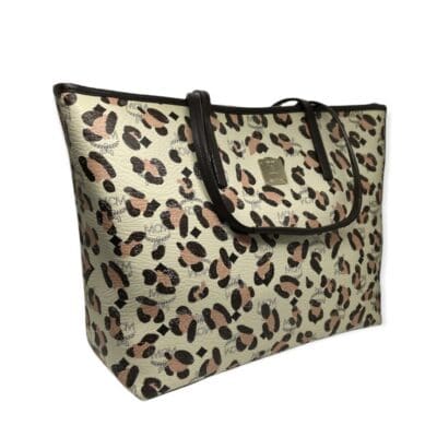 MCM 'Loveless' Multicolour Large Shopping Tote In Brown/ Beige and Pink Coated Canvas