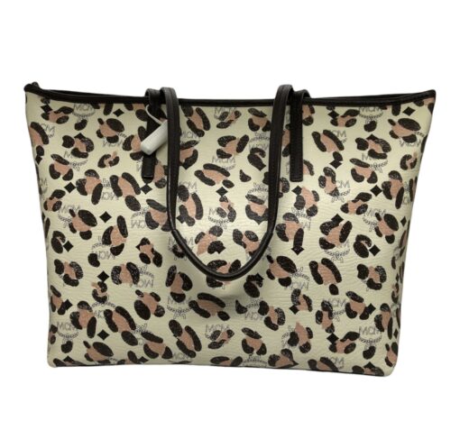 MCM 'Loveless' Multicolour Large Shopping Tote In Brown/ Beige and Pink Coated Canvas - Image 8
