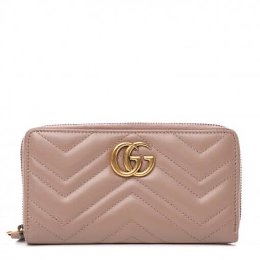 GUCCI Calfskin Matelasse GG Marmont Zip Around Wallet Porcelain Rose - Image 3
