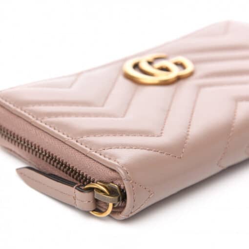 GUCCI Calfskin Matelasse GG Marmont Zip Around Wallet Porcelain Rose - Image 9