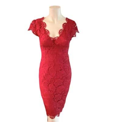 Louse Kennedy Red Lace Dress with Red Silk Lining (Size 8)
