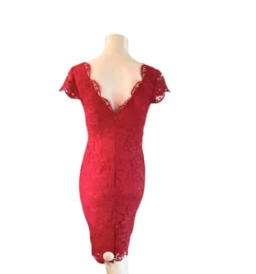 Louse Kennedy Red Lace Dress with Red Silk Lining (Size 8) - Image 5