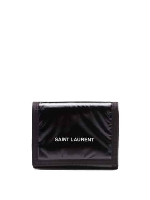 SAINT LAURENT Black Logo Print Nylon Gents Wallet.