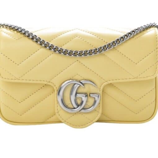 GUCCI Calfskin Matelasse Super Mini GG Marmont Shoulder/ Crossbody bag in Beautiful Yellow yellow - Image 4