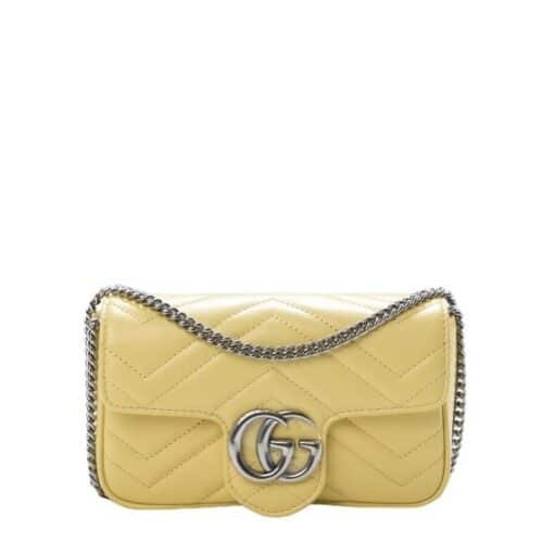 GUCCI Calfskin Matelasse Super Mini GG Marmont Shoulder/ Crossbody bag in Beautiful Yellow yellow - Image 10