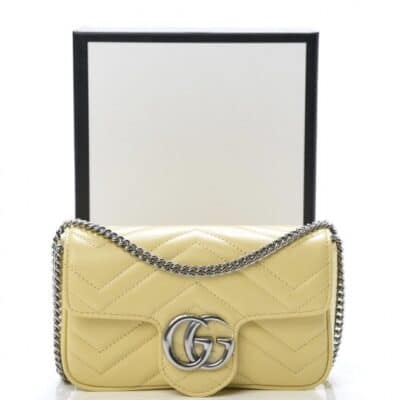 GUCCI Calfskin Matelasse Super Mini GG Marmont Shoulder/ Crossbody bag in Beautiful Yellow yellow