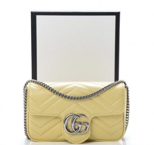GUCCI Calfskin Matelasse Super Mini GG Marmont Shoulder/ Crossbody bag in Beautiful Yellow yellow