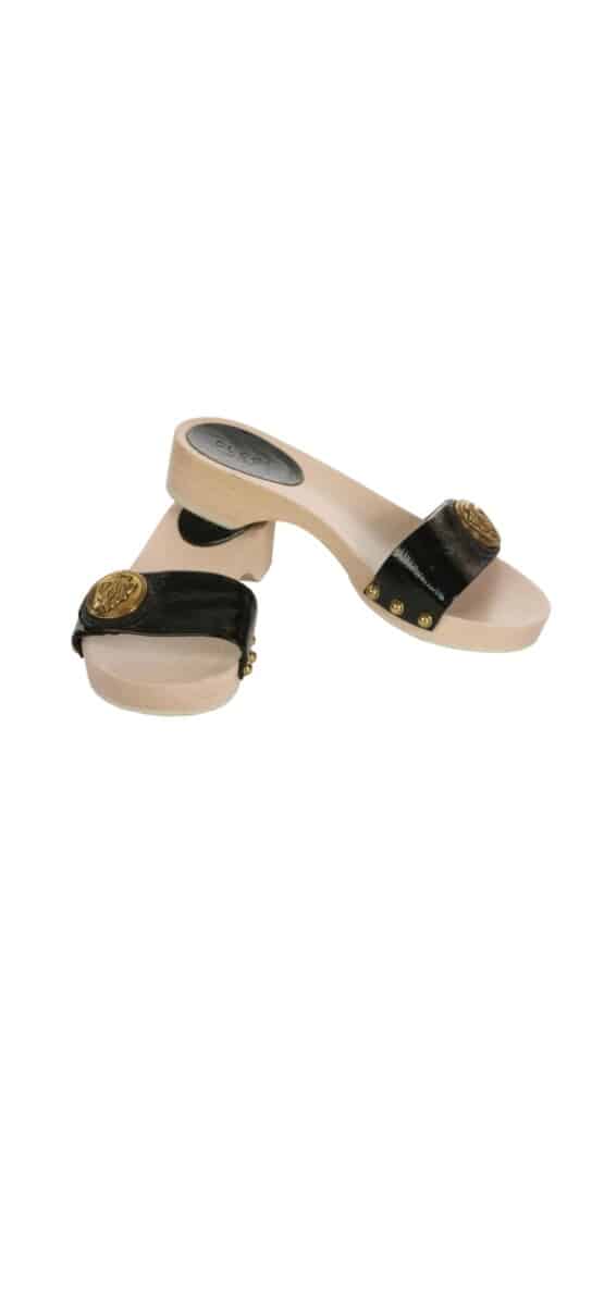 Gucci Vintage Black Patent Sandals Size UK 4.5 EUR 37.5
