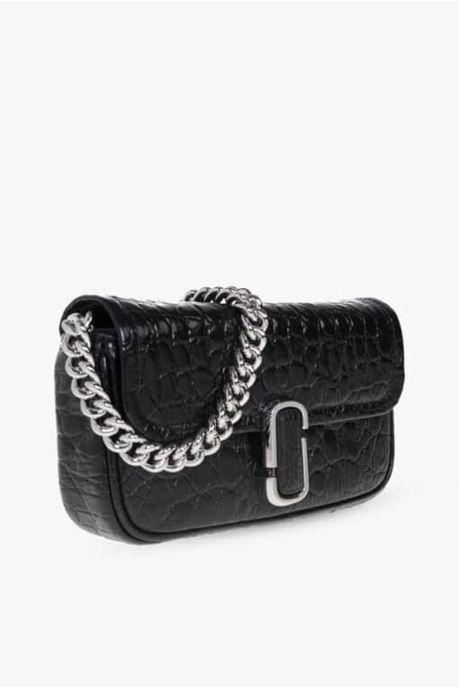 Marc Jacobs The Croc Embossed J 3 ways Shoulder /Crossbody Bag in Black - Image 4