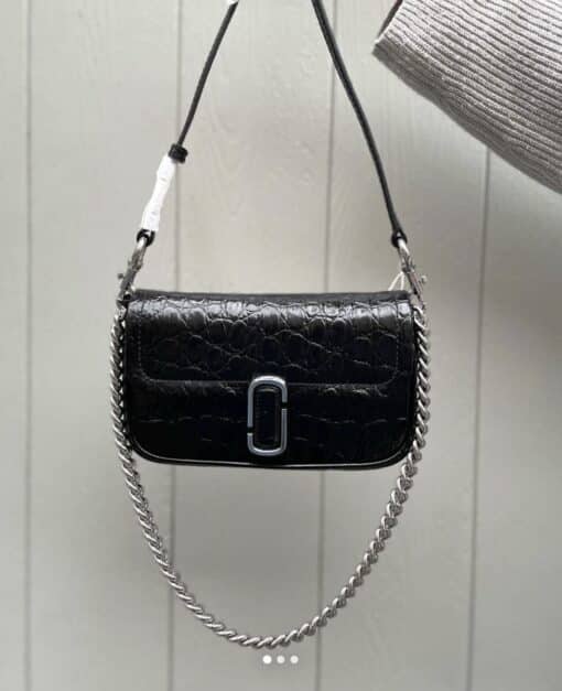 Marc Jacobs The Croc Embossed J 3 ways Shoulder /Crossbody Bag in Black - Image 8