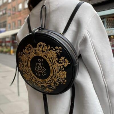 Gucci Calfskin LA Round Dual Use Backpack/Crossbody Black Gold leather