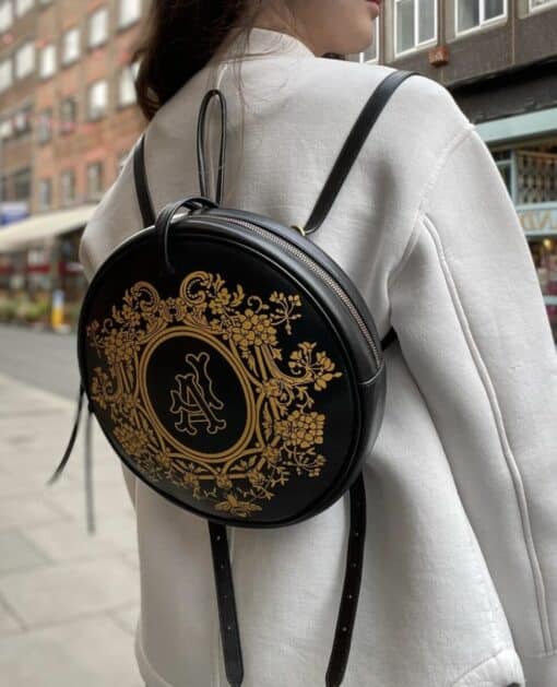 Gucci Calfskin LA Round Dual Use Backpack/Crossbody Black Gold leather