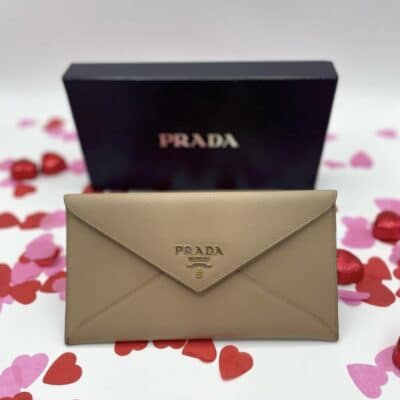 PRADA Saffiano Metal Envelope Wallet Cammeo.