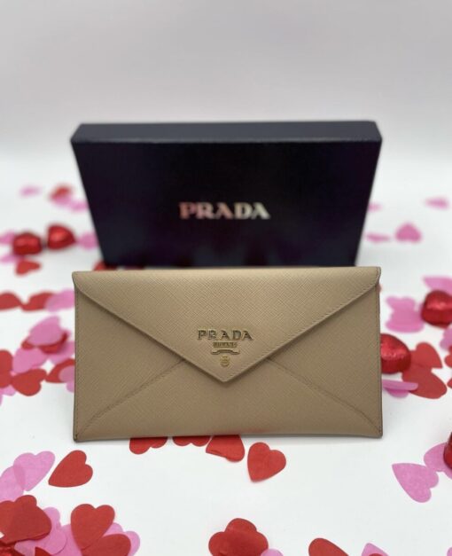 PRADA Saffiano Metal Envelope Wallet Cammeo.