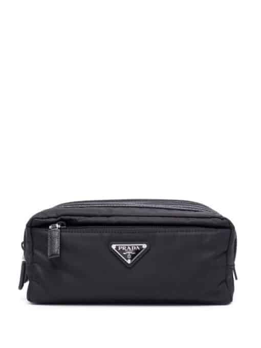 PRADA Black Nylon Logo-plaque Wash Bag - Image 6