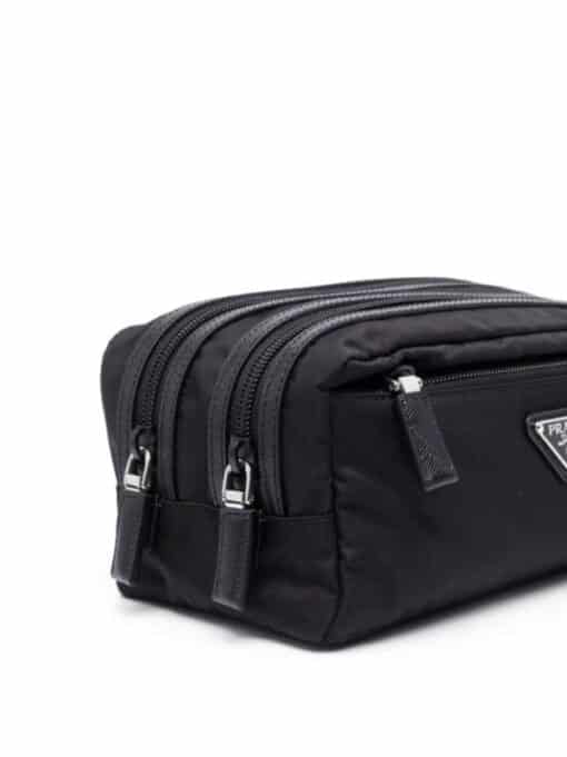 PRADA Black Nylon Logo-plaque Wash Bag - Image 4