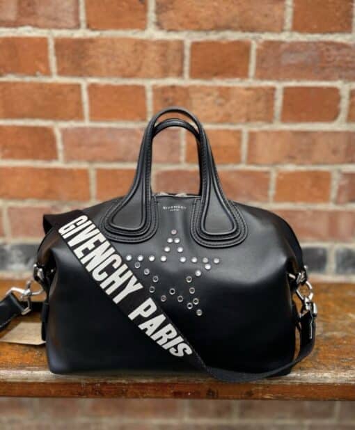 GIVENCHY Waxed Calfskin small Nightingale Star Logo In Black