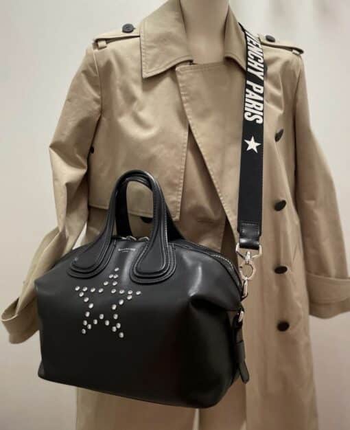 GIVENCHY Waxed Calfskin small Nightingale Star Logo In Black - Image 12