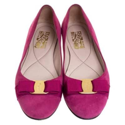 Salvatore Ferragamo Purple Suede Vara Bow Ballet Flats (Size 36/37 uk4)