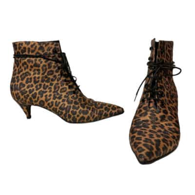 Saint Laurent Lace-Up Kitten Heel Bootie Leopard (Size 35.5)