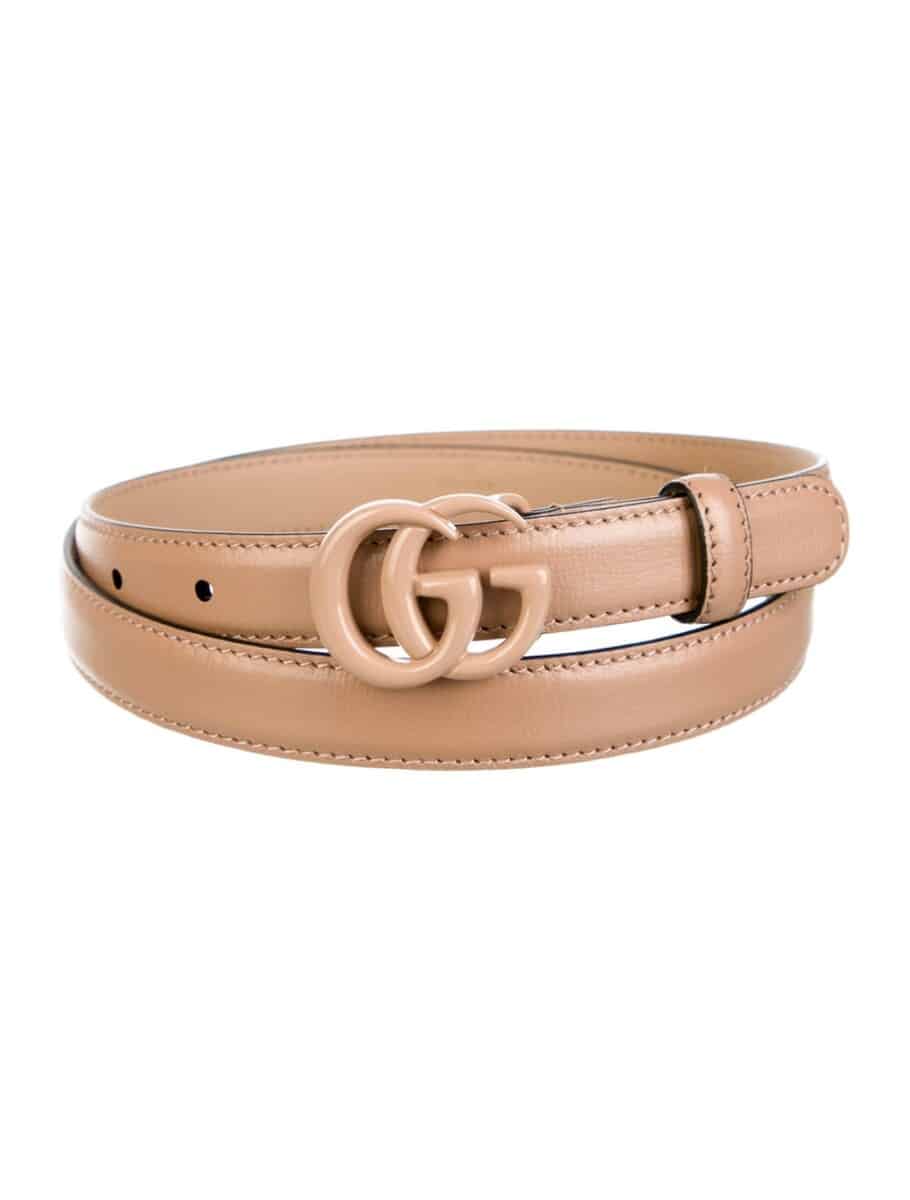 GUCCI Azalea Calfskin Enamel Monochrome Double G 20mm Belt 100 40 Camelia
