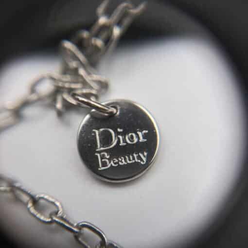 Christian Dior Logo Bow Charm Chain Necklace Metal with Beads - Image 4
