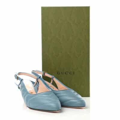 GUCCI Nappa Charlotte Chevron Matelasse Double G 75mm Slingback Pumps (Size 36)