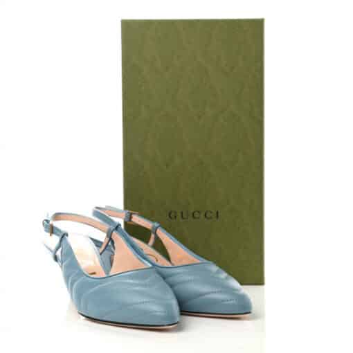 GUCCI Nappa Charlotte Chevron Matelasse Double G 75mm Slingback Pumps (Size 36)