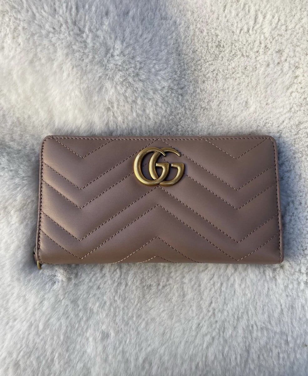 GUCCI Calfskin Matelasse GG Marmont Zip Around Wallet Porcelain Rose TBD