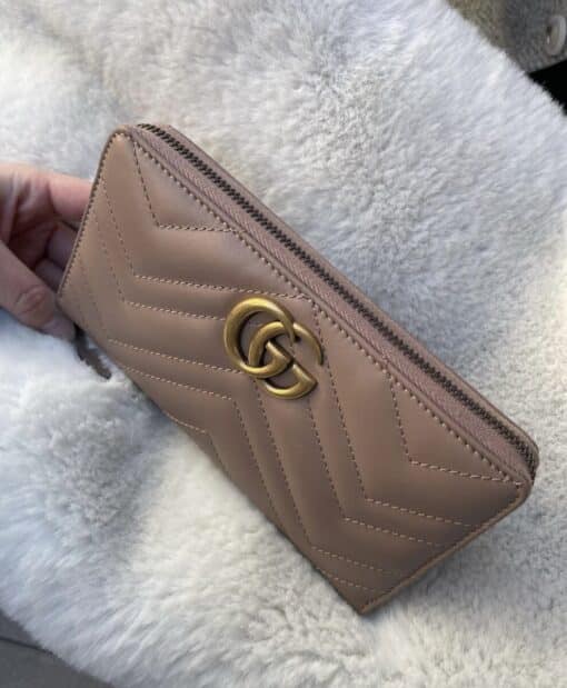 GUCCI Calfskin Matelasse GG Marmont Zip Around Wallet Porcelain Rose - Image 10
