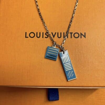 Louis Vuitton Damier Colour Palladium Plated Pendant Necklace in Silver.