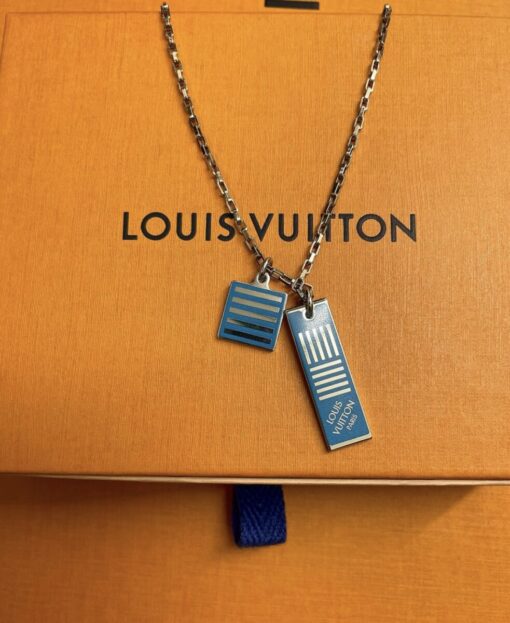 Louis Vuitton Damier Colour Palladium Plated Pendant Necklace in Silver.