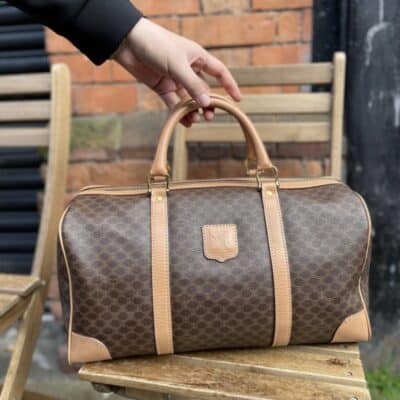 Celine Vintage Macadam Pattern Logo Embossed Big Boston Bag
