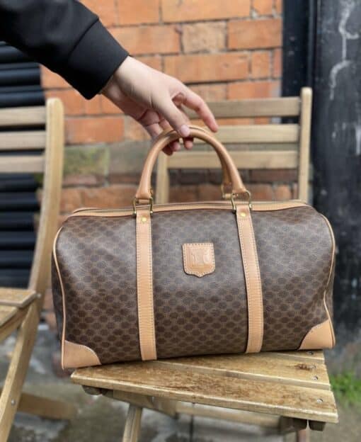 Celine Vintage Macadam Pattern Logo Embossed Big Boston Bag