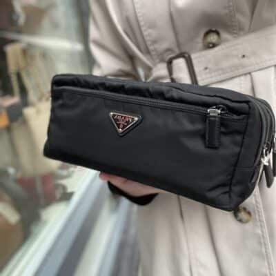 PRADA Black Nylon Logo-plaque Wash Bag