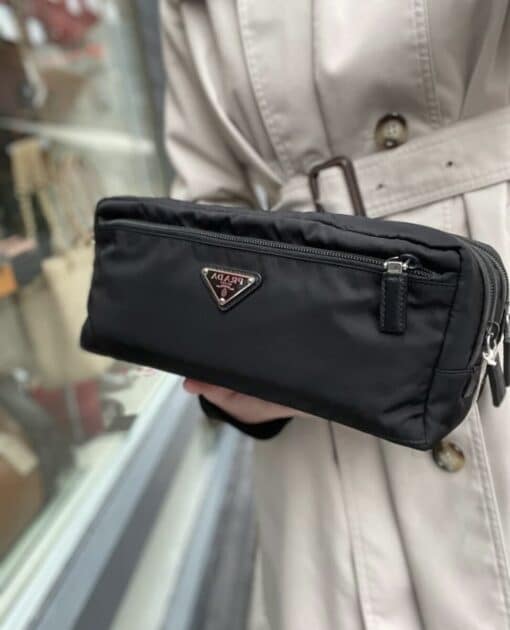 PRADA Black Nylon Logo-plaque Wash Bag