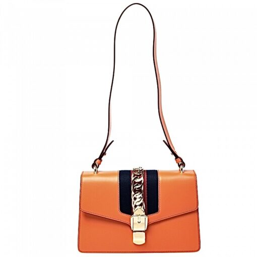 Gucci Orange Small Leather Web Chain Sylvie Shoulder Bag - Image 8