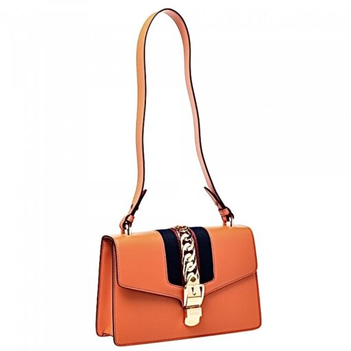 Gucci Orange Small Leather Web Chain Sylvie Shoulder Bag - Image 10