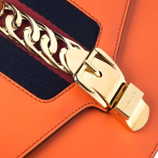 Gucci Orange Small Leather Web Chain Sylvie Shoulder Bag - Image 12