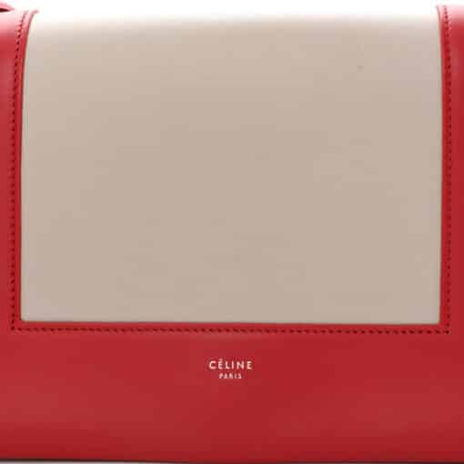 CELINE Shiny Smooth Calfskin Medium Frame Shoulder Bag Poppy Red Clay. - Image 3