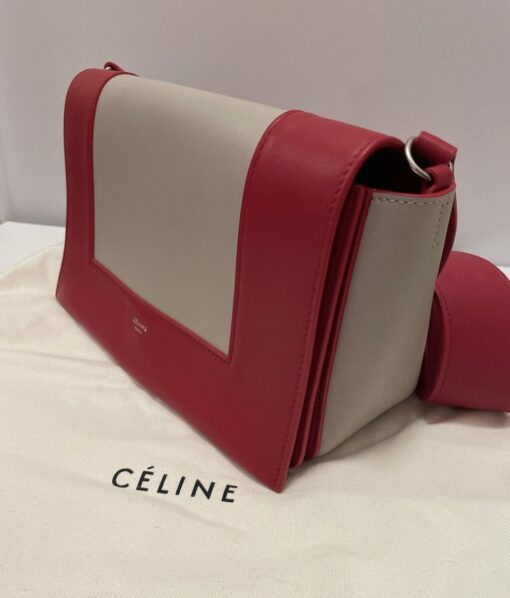 CELINE Shiny Smooth Calfskin Medium Frame Shoulder Bag Poppy Red Clay.