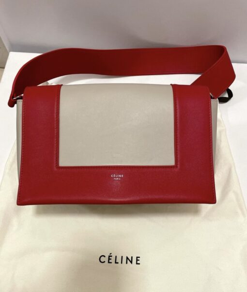 CELINE Shiny Smooth Calfskin Medium Frame Shoulder Bag Poppy Red Clay. - Image 13