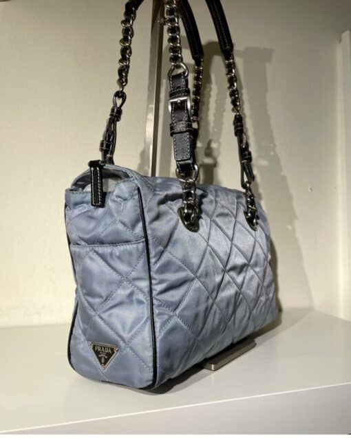 PRADA Quilted Shoulder Bag Nylon Light Blue. - Image 10