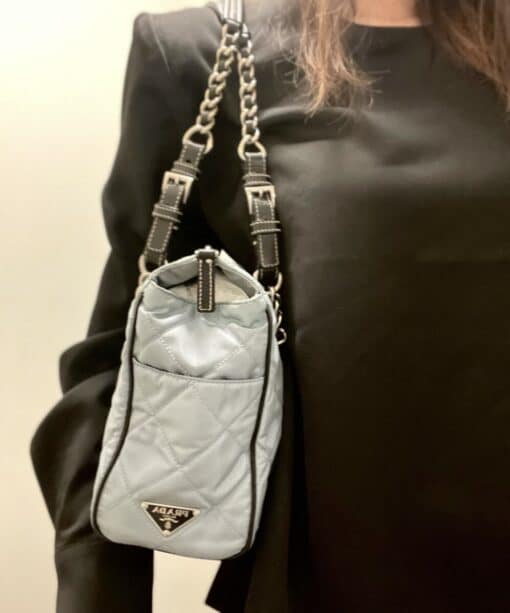 PRADA Quilted Shoulder Bag Nylon Light Blue. - Image 12