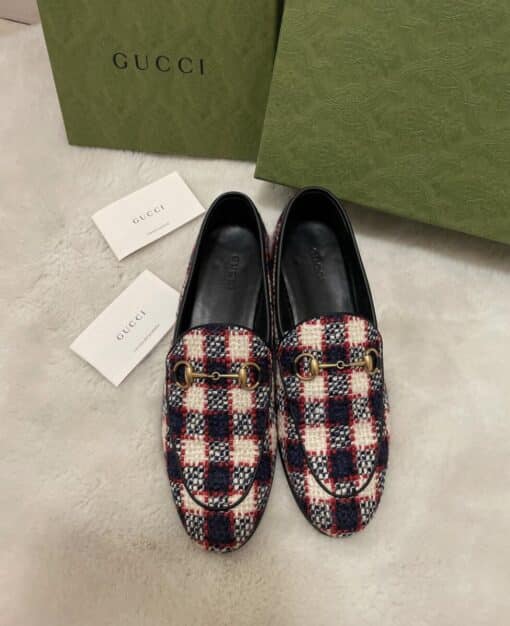 GUCCI Tweed Plaid Print Loafers (Size 38) - Image 10