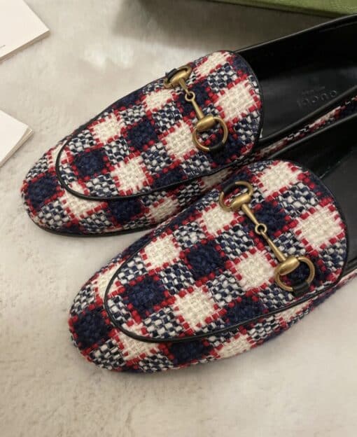 GUCCI Tweed Plaid Print Loafers (Size 38) - Image 11