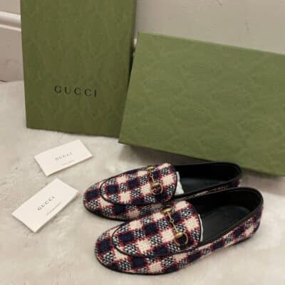 GUCCI Tweed Plaid Print Loafers (Size 38)