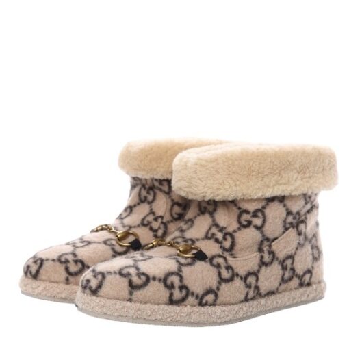 GUCCI Covered Wool GG Monogram Womens Fria Horsebit Ankle Boots (Size 37.5) - Image 6